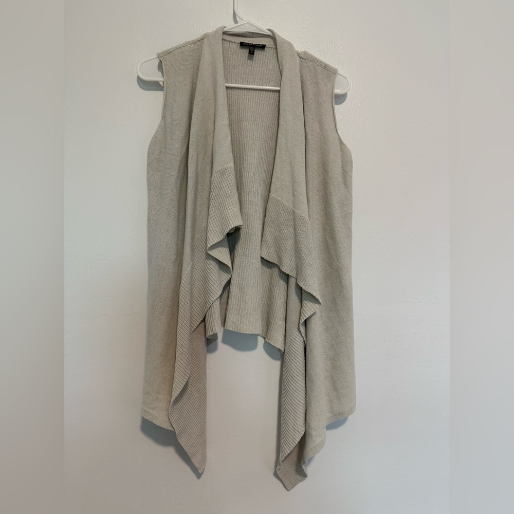 Eileen Fisher Vest Medium Knit Open Front  Silk/Cotton Oatmeal Beige Sleeveless